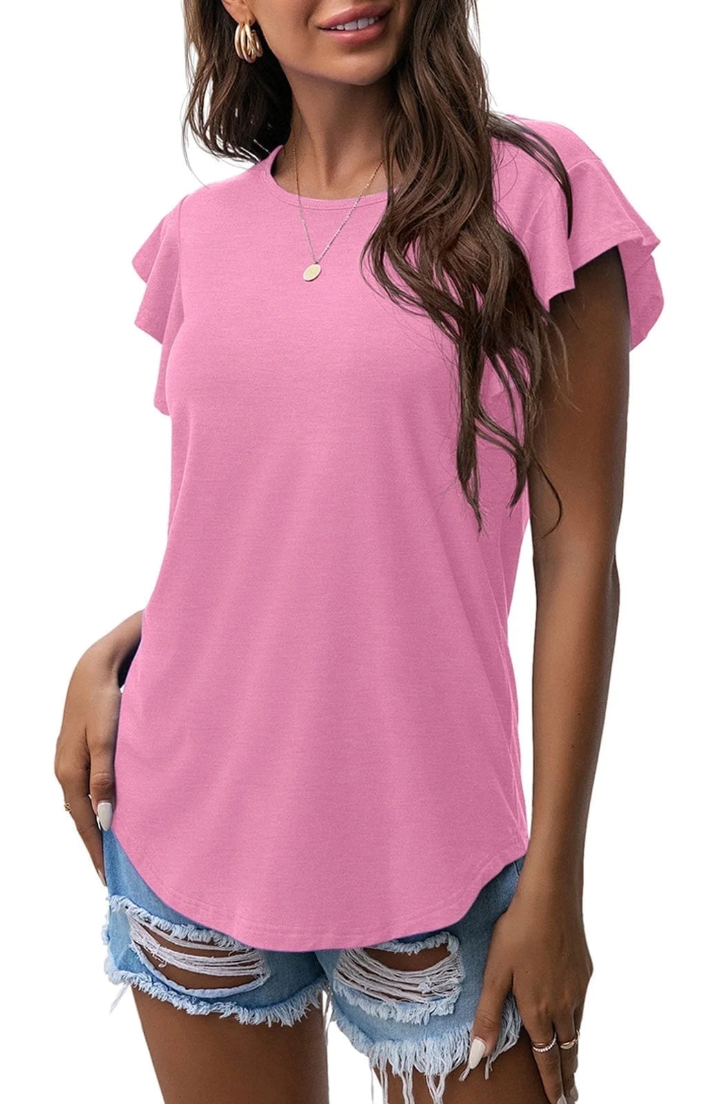Summer Ruffle Short Sleeve Knit Tunic Tops Shirts Tank Tee Blouse