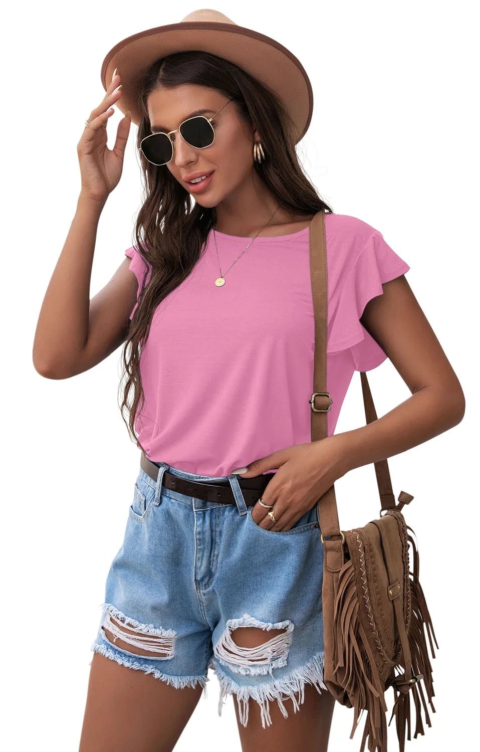 Summer Ruffle Short Sleeve Knit Tunic Tops Shirts Tank Tee Blouse