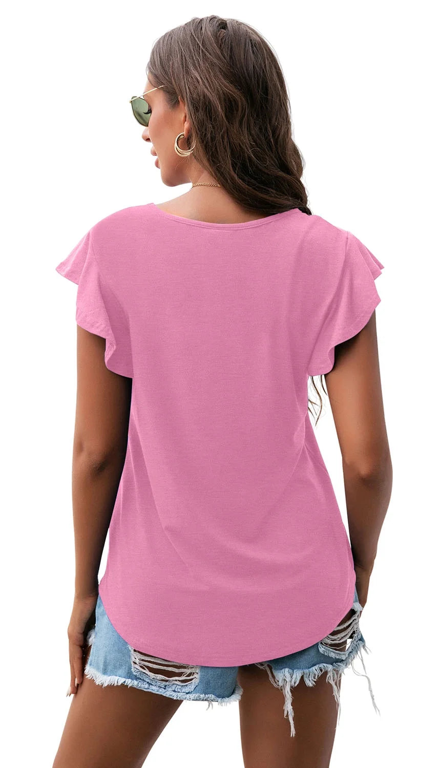 Summer Ruffle Short Sleeve Knit Tunic Tops Shirts Tank Tee Blouse