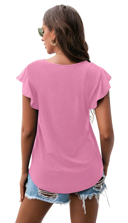 Summer Ruffle Short Sleeve Knit Tunic Tops Shirts Tank Tee Blouse